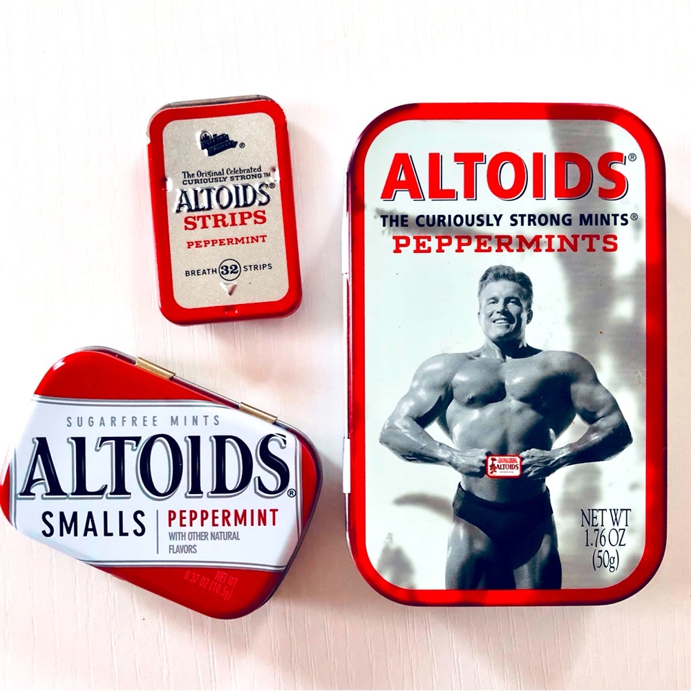 VTG  set 3 Vintage 2002 Altoids Strong Man Limited Edition Tin Peppermints